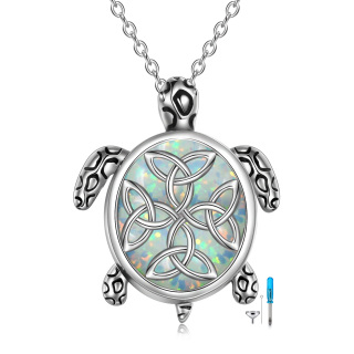 Sterling Silver Oval Shaped Opal Turtle Urn Necklace for Ashes-30