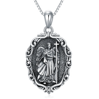 Sterling Silver Oval Shaped Saint Michael Pendant Necklace-14