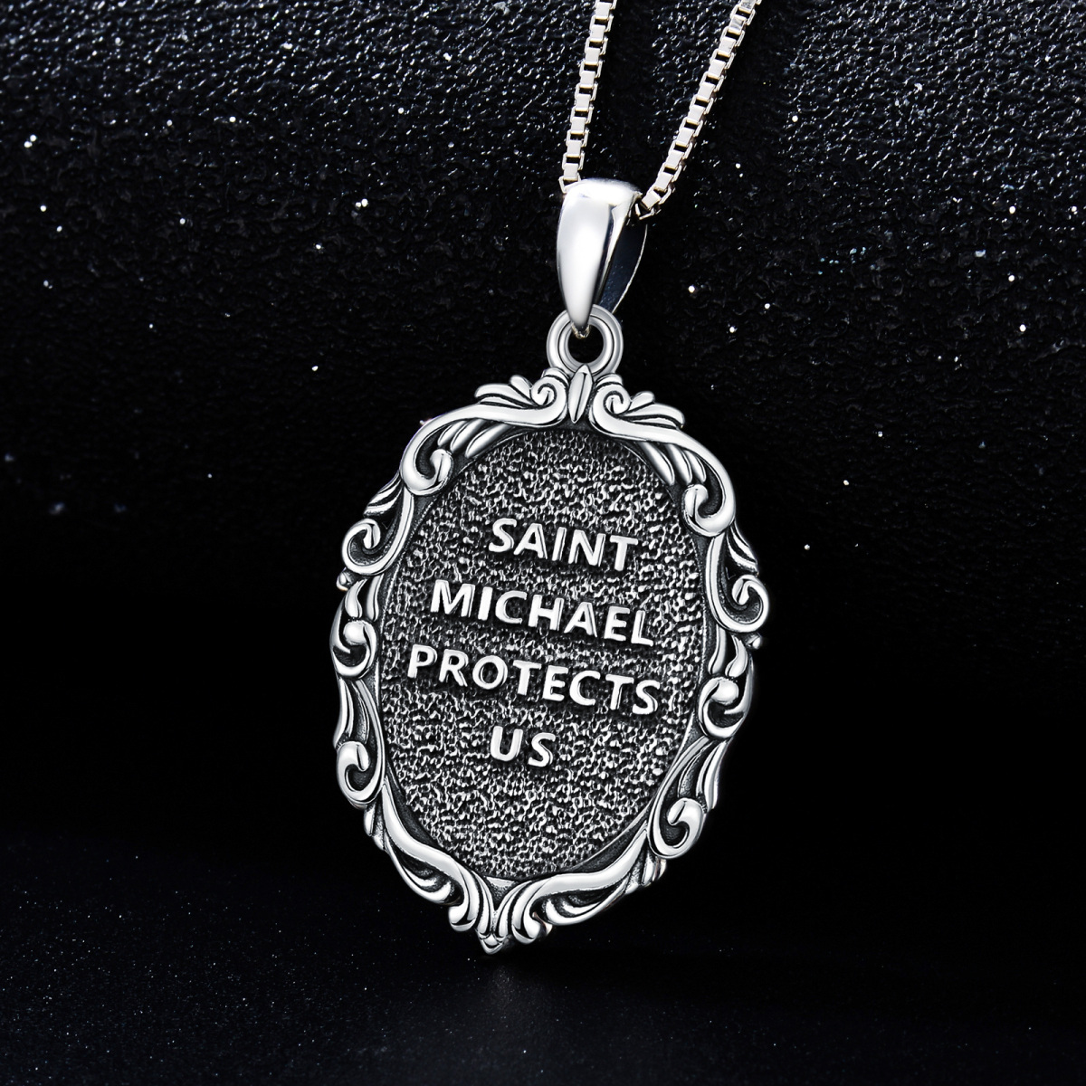 Sterling Silver Oval Shaped Saint Michael Pendant Necklace-4