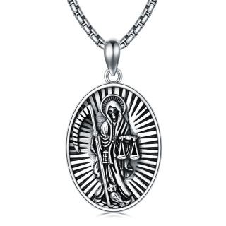 Sterling Silver Oval Shaped & Santa Muerte Perdoname Pendant Necklace for Men-39