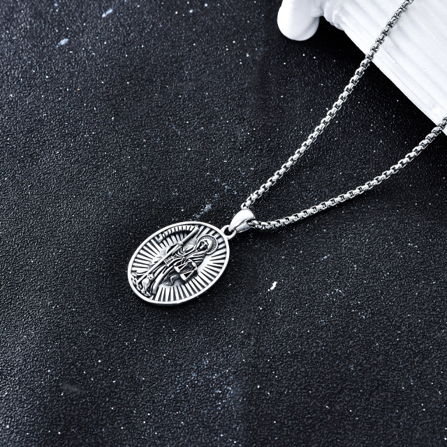 Collana con ciondolo in argento sterling a forma ovale e Santa Muerte Perdoname per uomo-4