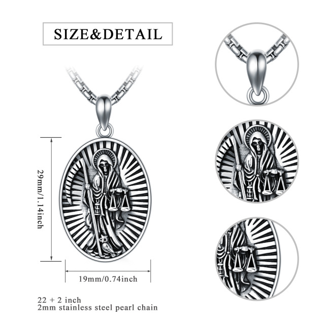 Colar de prata esterlina em forma oval e pendente Santa Muerte Perdoname para homem-5