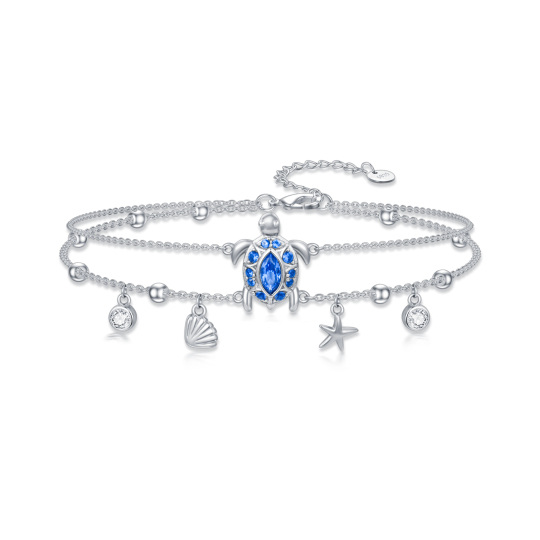 Sterling zilveren ovaalvormige cubic zirkonia zeeschildpad en zeester Armband met laagjes