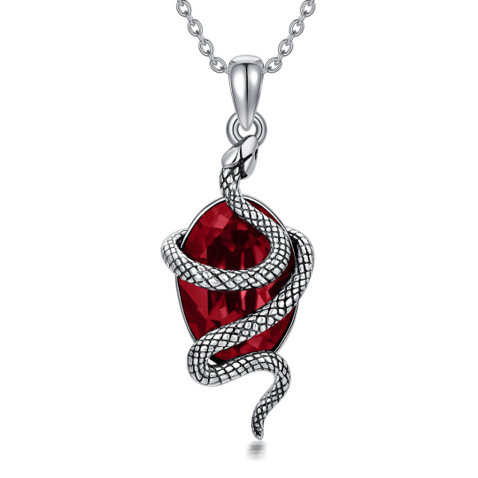 Collana con ciondolo di cristallo a forma di serpente ovale in argento sterling