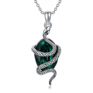 Sterling Silver Oval Shaped Snake Crystal Pendant Necklace-54
