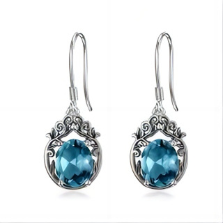 Sterling Silver Oval Shaped Topaz Filigree Drop Earrings-5