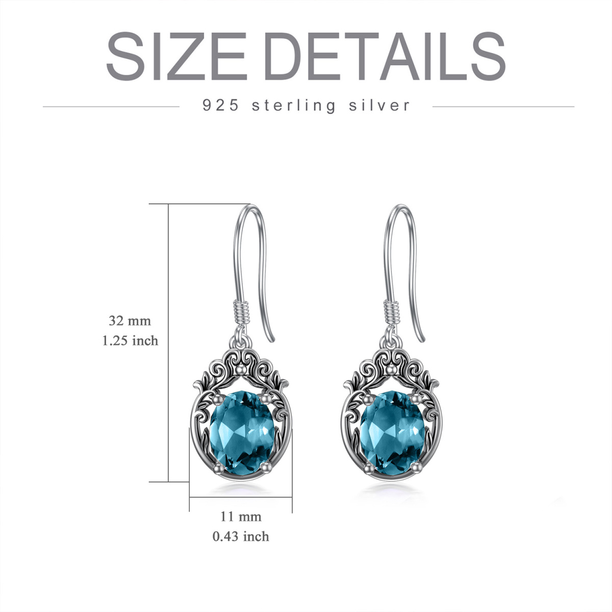 Sterling Silver Oval Shaped Topaz Filigree Drop Earrings-5