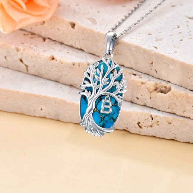 Collana con ciondolo a forma di albero della vita in turchese ovale in argento sterling co-3