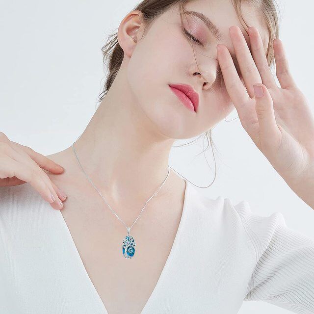 Sterling zilveren ovaal gevormde turquoise levensboom ketting met initiaal letter G-2