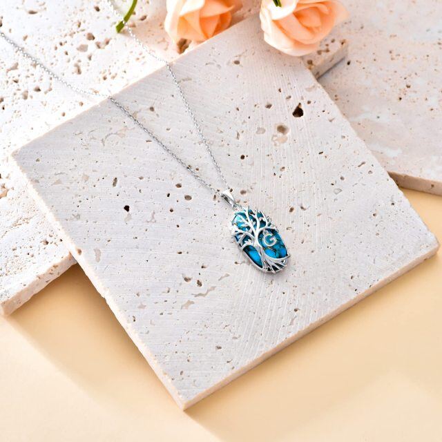 Sterling zilveren ovaal gevormde turquoise levensboom ketting met initiaal letter G-4