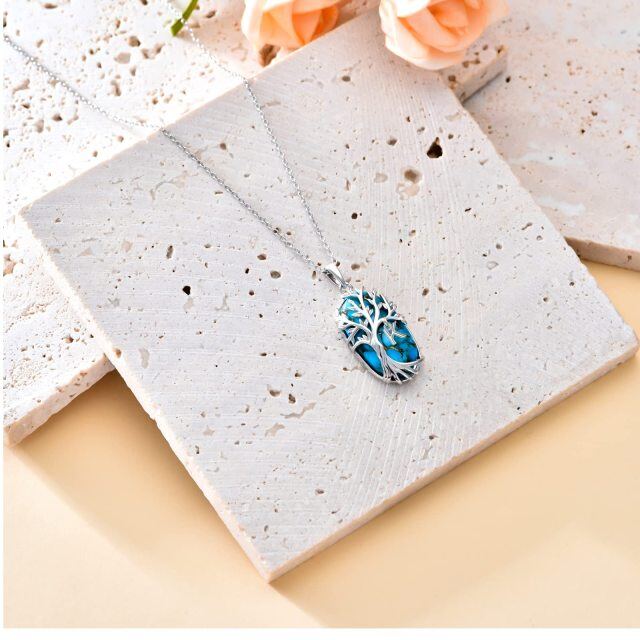 Sterling zilveren ovaal gevormde turquoise levensboom ketting met initiaal letter K-4