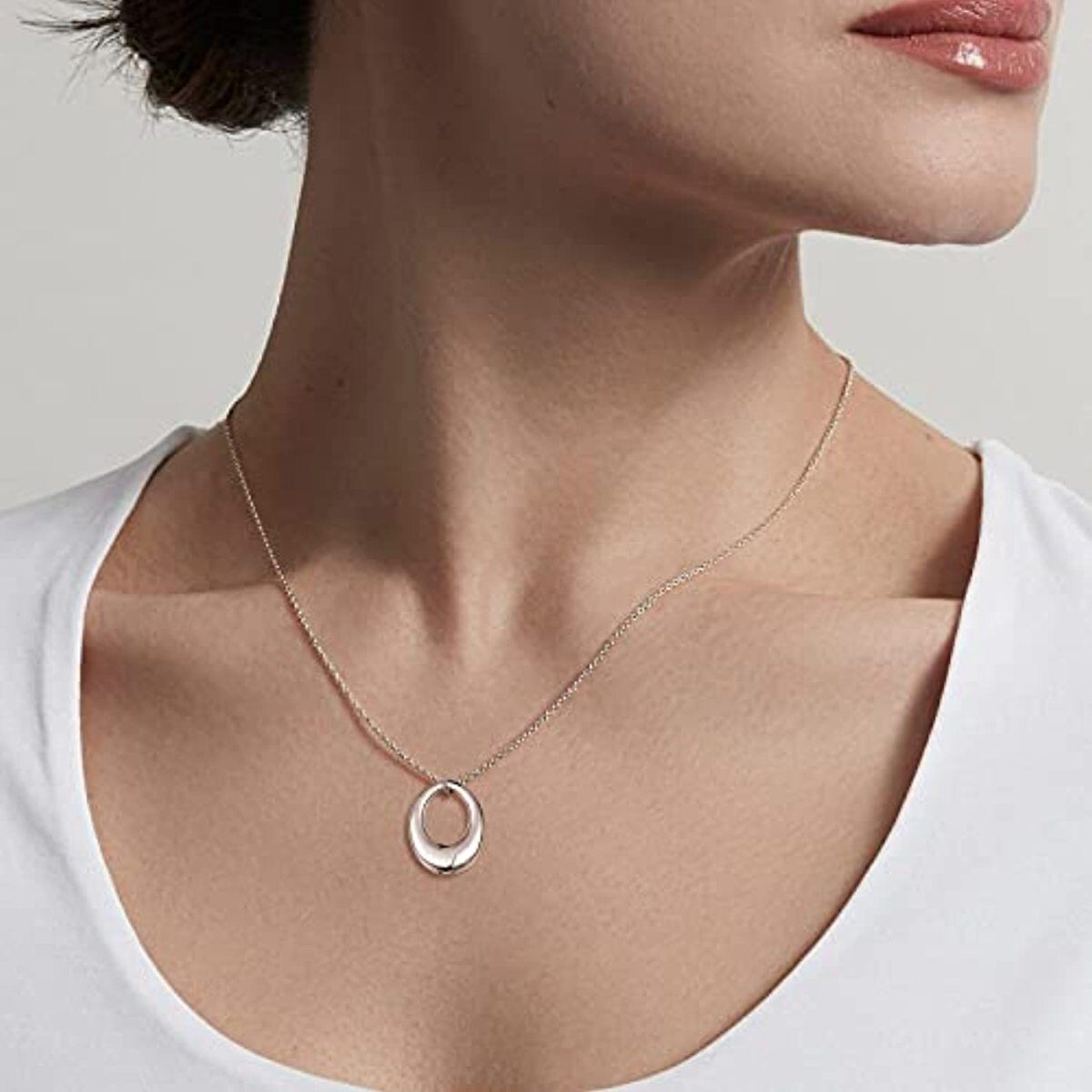 Collier en argent sterling en forme d'urne ovale-2