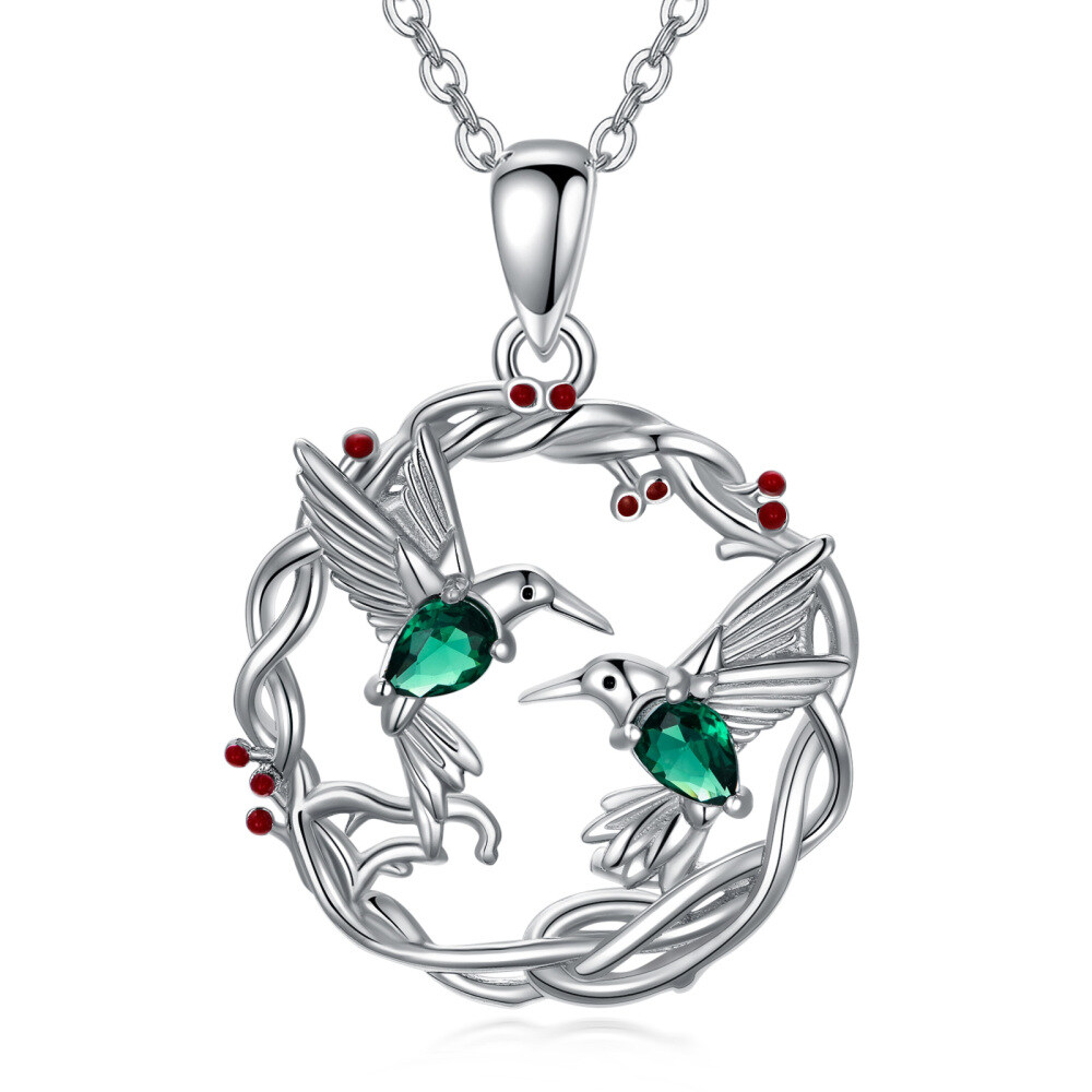 Sterling Silver Oval Shaped Zircon Bird Pendant Necklace-1