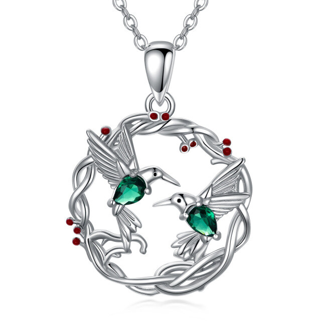 Sterling Silver Oval Shaped Zircon Bird Pendant Necklace-2