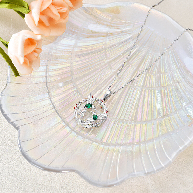 Sterling Silver Oval Shaped Zircon Bird Pendant Necklace-3