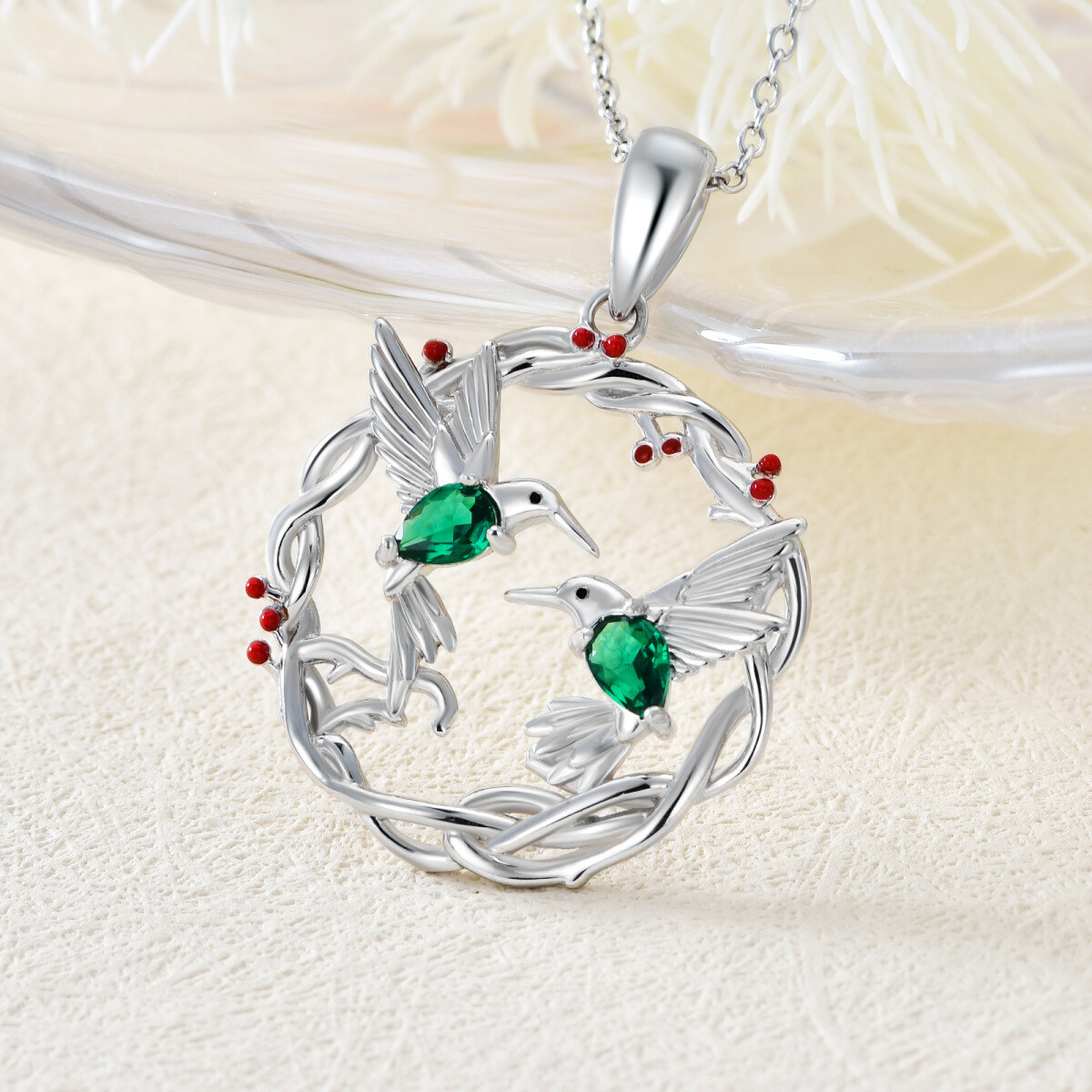 Collana con ciondolo a forma di uccello di zircone ovale in argento sterling-4