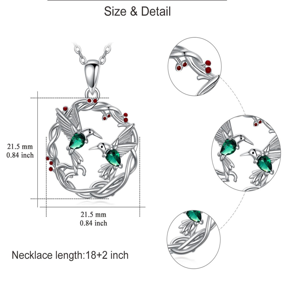 Colar de prata esterlina com pingente de pássaro em forma oval de zircão-6