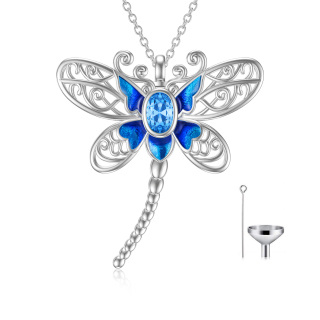 Sterling Silver Oval Shaped Zircon Dragonfly Pendant Necklace-48