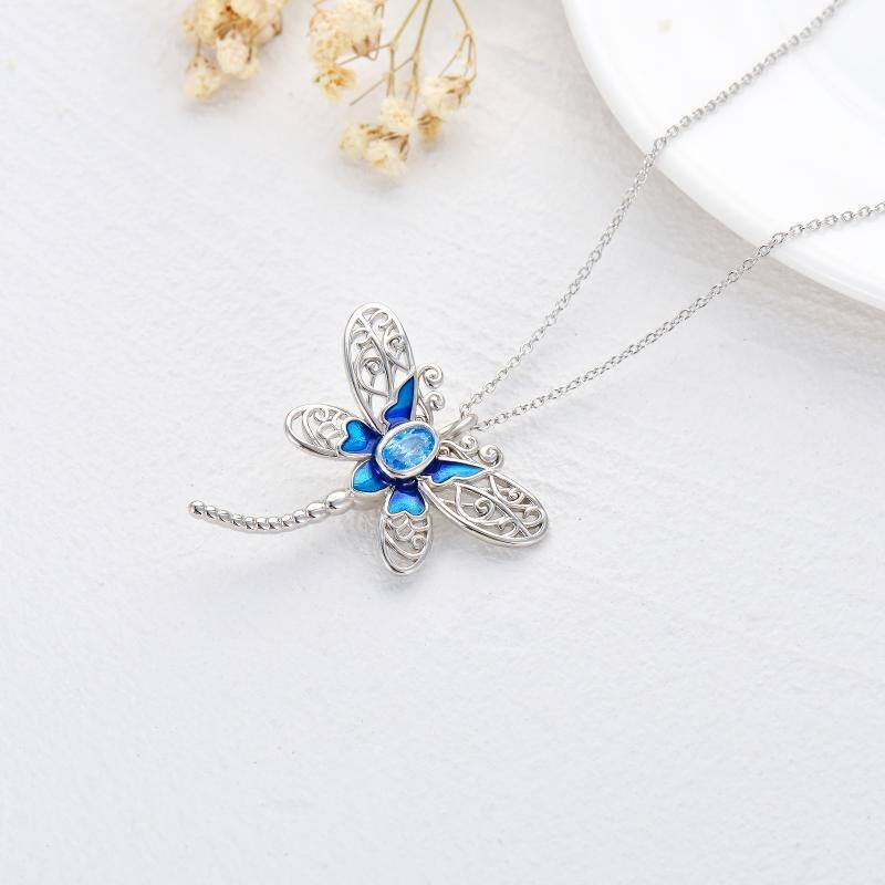 Collar con colgante de libélula de circonita ovalada de plata de ley-4