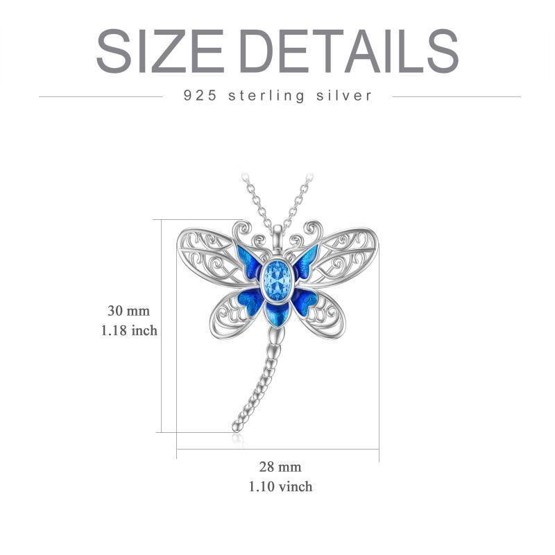 Collar con colgante de libélula de circonita ovalada de plata de ley-5