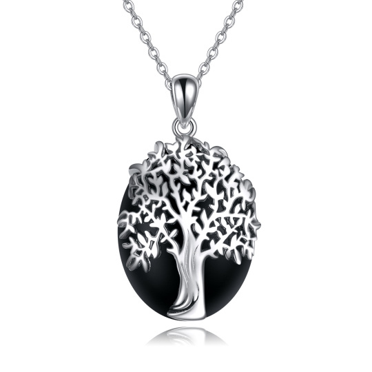 Sterling Silver Oval Tree Of Life Crystal Pendant Necklace