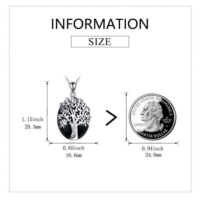 Colar de prata esterlina com pingente de cristal da árvore da vida oval-5