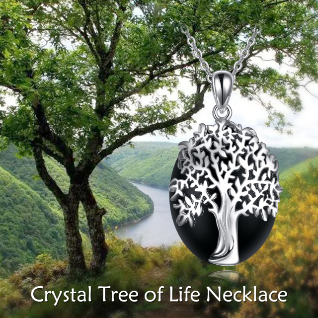 Collar de plata de ley con colgante ovalado de cristal del árbol de la vida-6