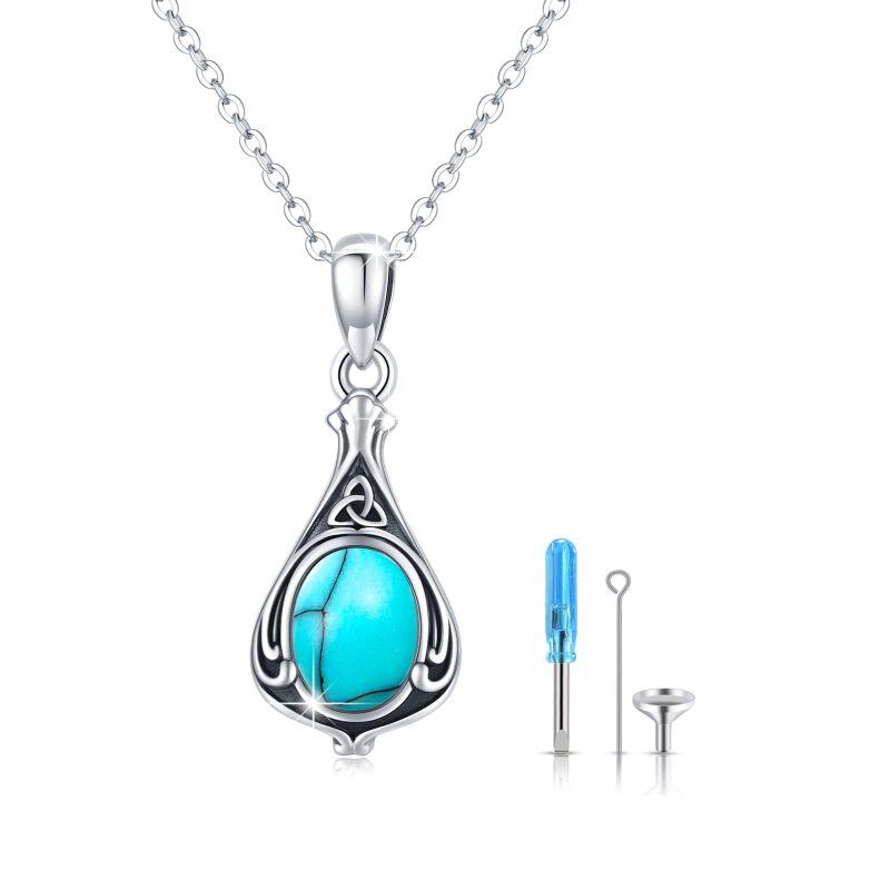 Collier urne funéraire en argent sterling en forme de goutte avec nœud celtique ovale turquoise pour cendres-1