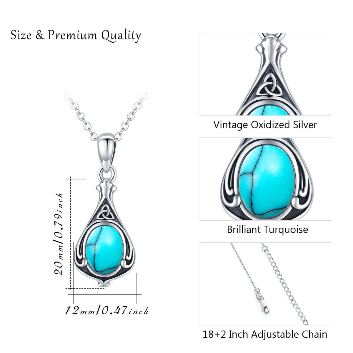 Sterling Silver Oval Turquoise Celtic Knot Drop Shape Cremation Urn Necklace for Ashes-5