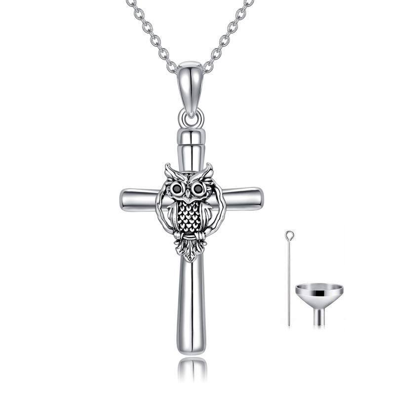 Collier en argent Sterling Owl & Cross Urn-1