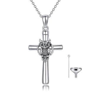 Sterling Silver Owl & Cross Urn Necklace for Ashes-48