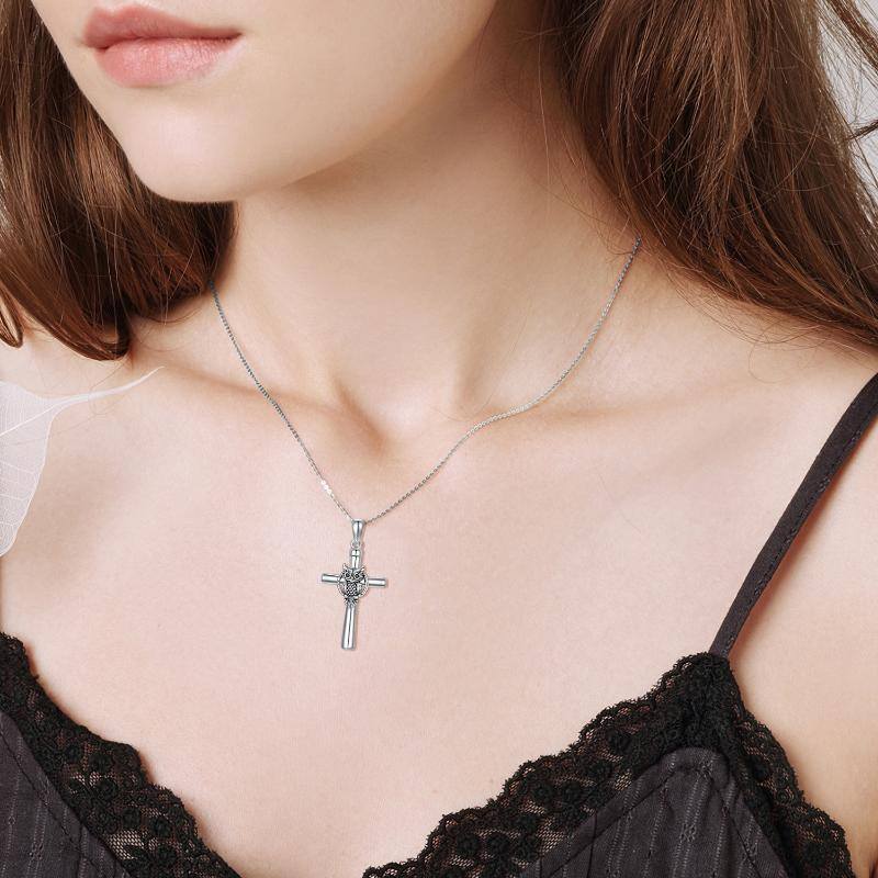 Collier en argent Sterling Owl & Cross Urn-2