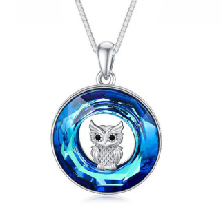 Sterling Silver Owl Crystal Pendant Necklace-5