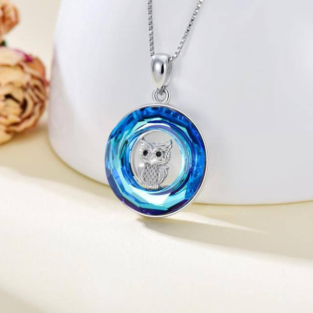 Sterling Silver Owl Crystal Pendant Necklace-3