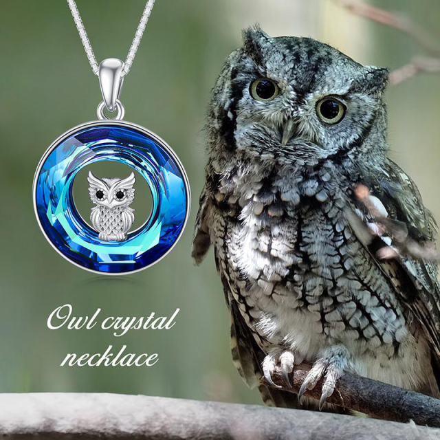 Sterling Silver Owl Crystal Pendant Necklace-5