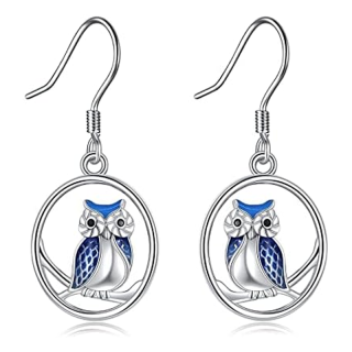 Sterling Silver Owl Drop Earrings-1