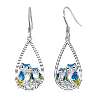 Sterling Silver Owl Drop Earrings For Women-3