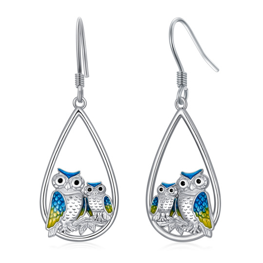 Boucles d'oreilles en argent sterling en forme de hibou et de goutte d'eau