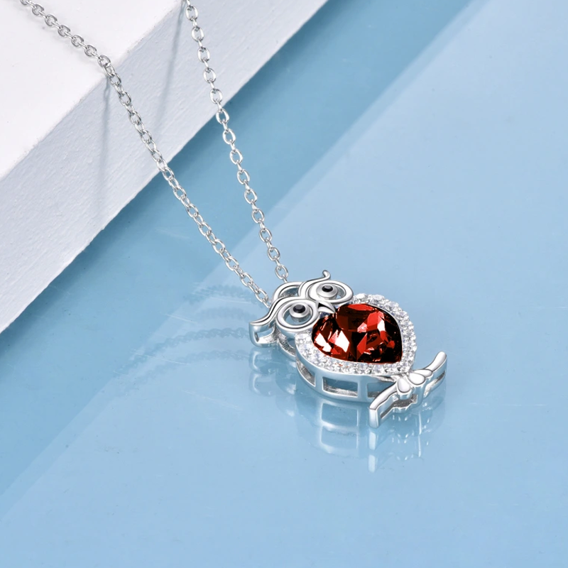 Sterling Silver Cubic Zirconia Owl & Heart Necklace for Women-3