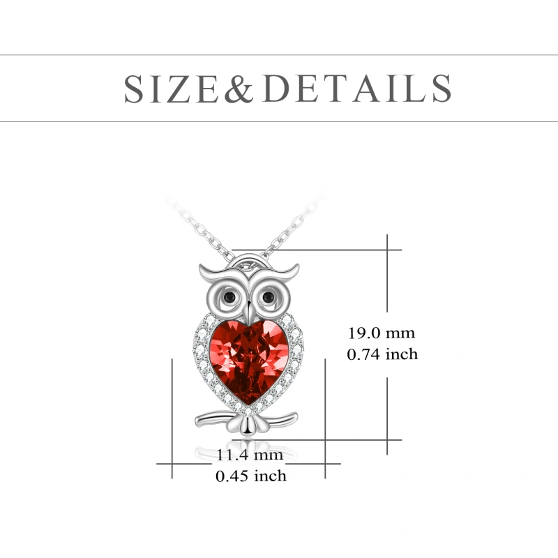 Sterling Silver Cubic Zirconia Owl & Heart Necklace for Women-5