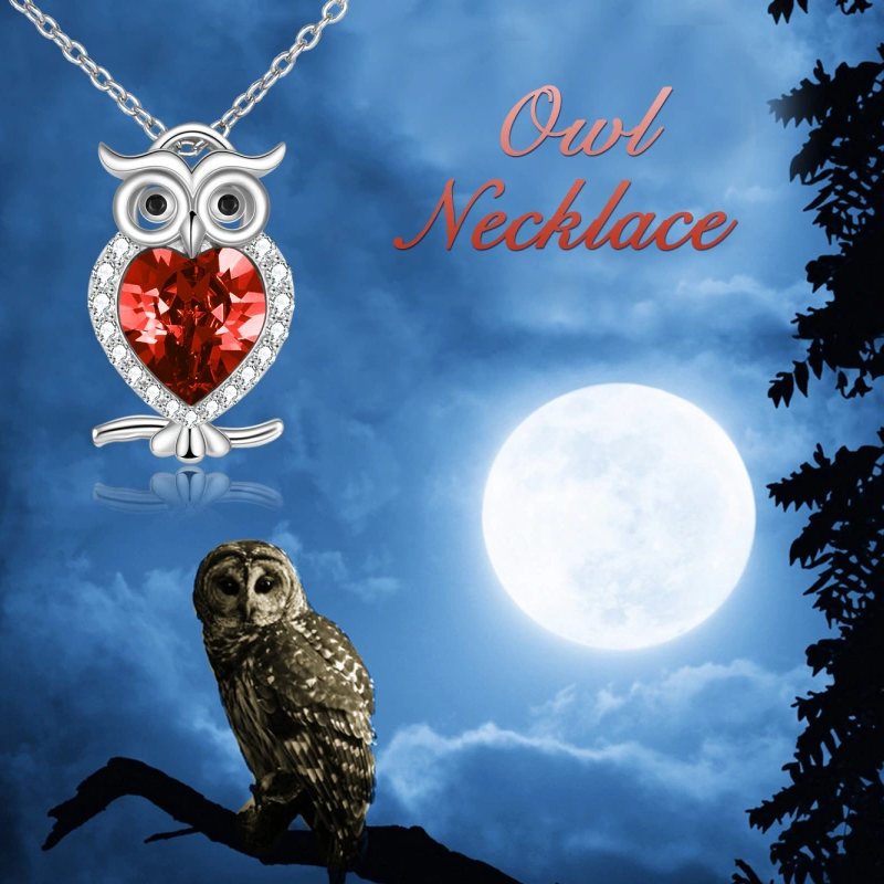 Sterling Silver Cubic Zirconia Owl & Heart Necklace for Women-6