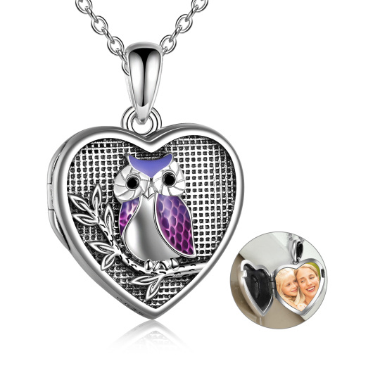 Sterling zilveren uil & hart gepersonaliseerde fotozakje ketting