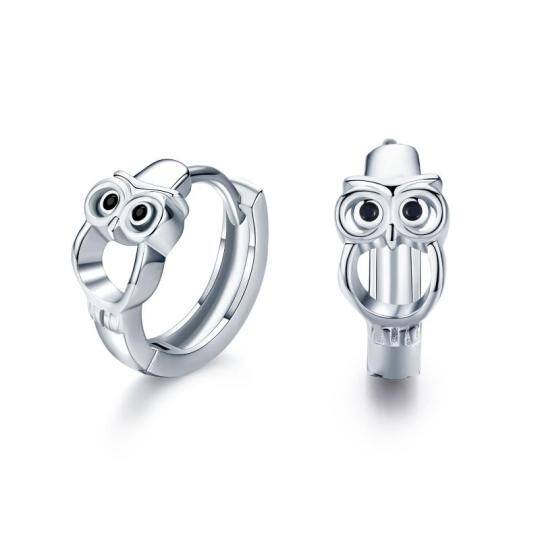 Sterling Silver Owl Hoop Earrings