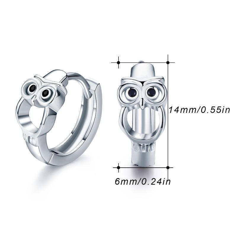 Sterling Silver Owl Hoop Earrings-8