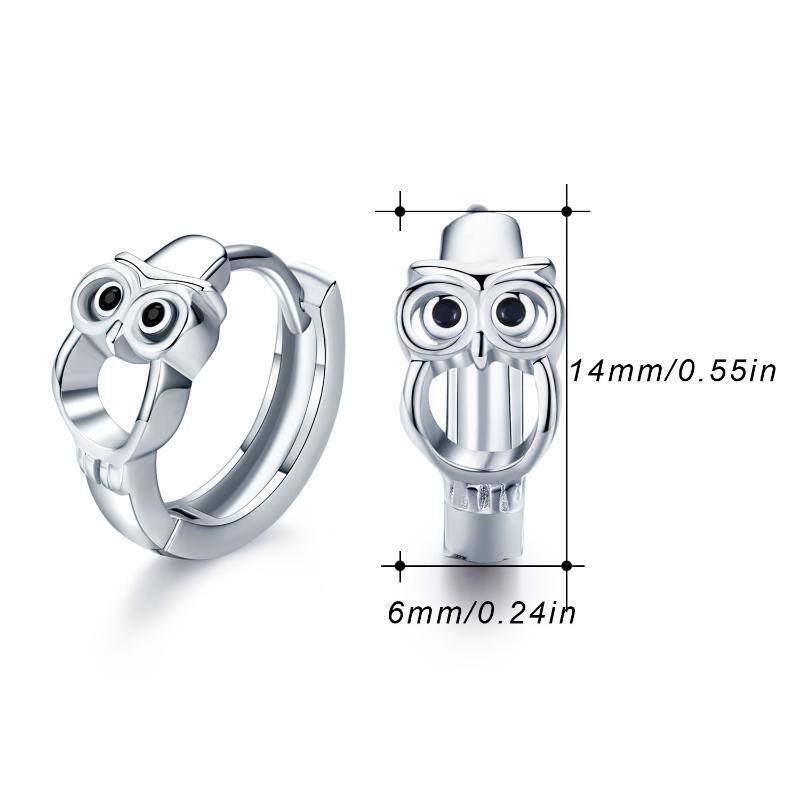 Sterling Zilveren Uil Hoop Oorbellen-8