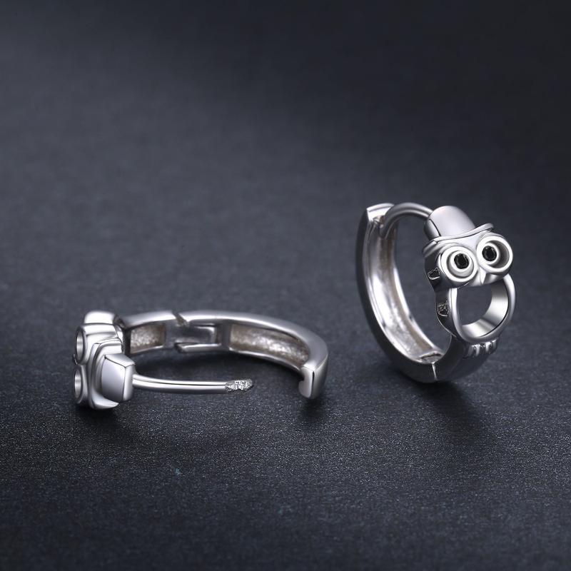 Sterling Silver Owl Hoop Earrings-5