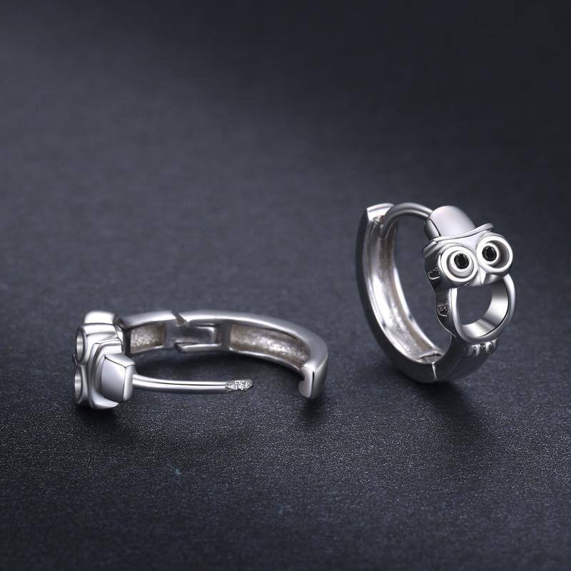 Sterling Zilveren Uil Hoop Oorbellen-5