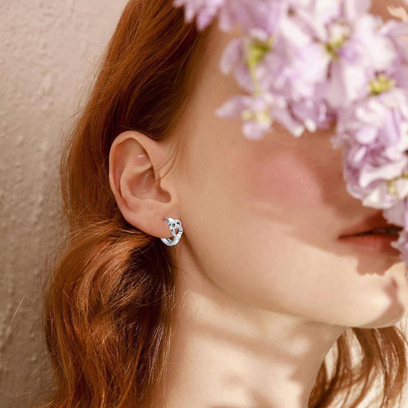 Sterling Zilveren Uil Hoop Oorbellen-2