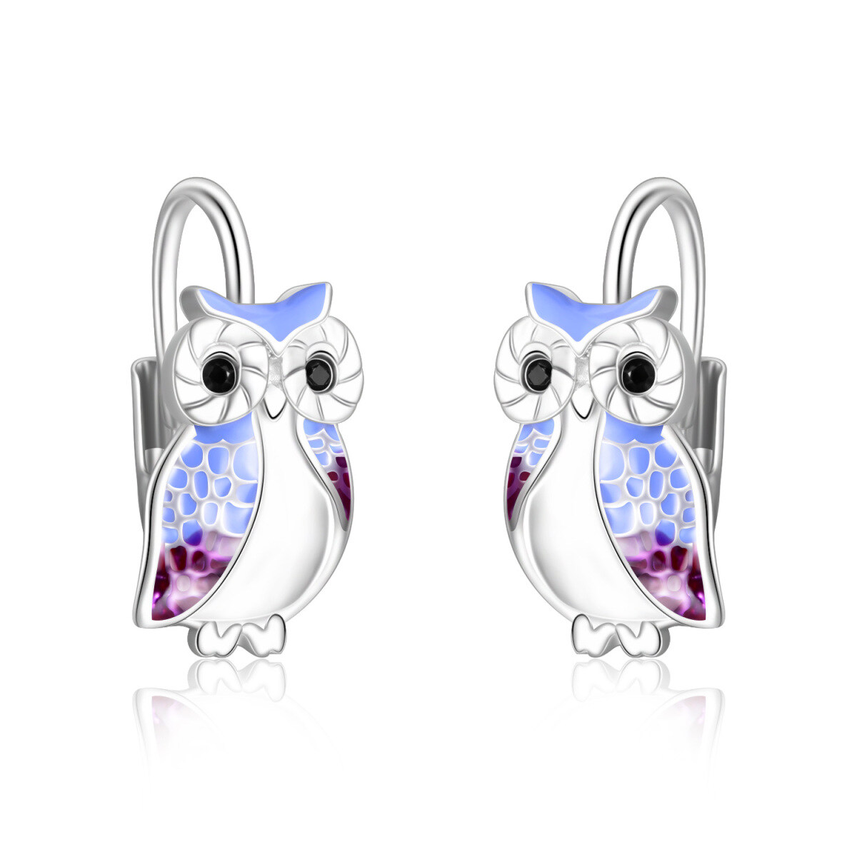 Sterling Silver Owl Lever-back Earrings-1