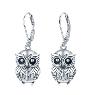 Sterling Silver Owl Lever-back Earrings-27